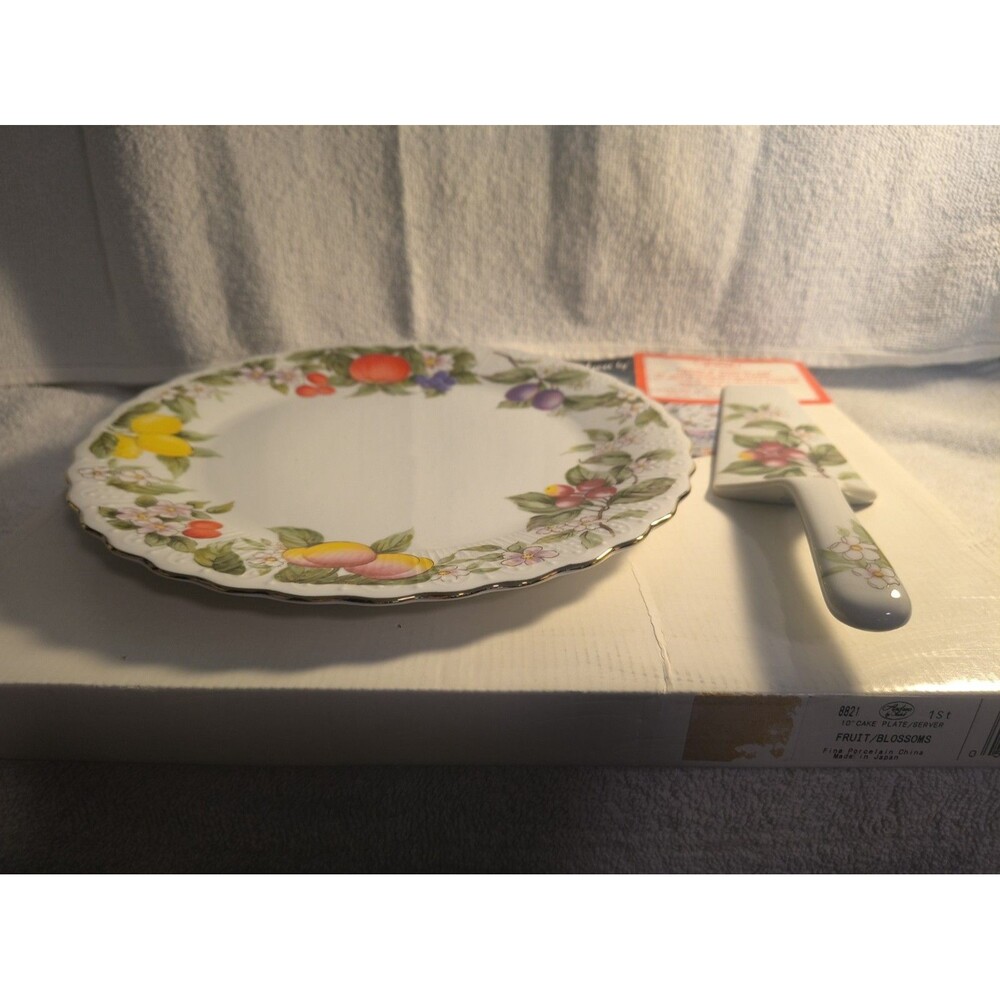 Andrea by Sadek Fruit Blossoms 10" Cake Plate Server Set Porcelain Japan 8821
